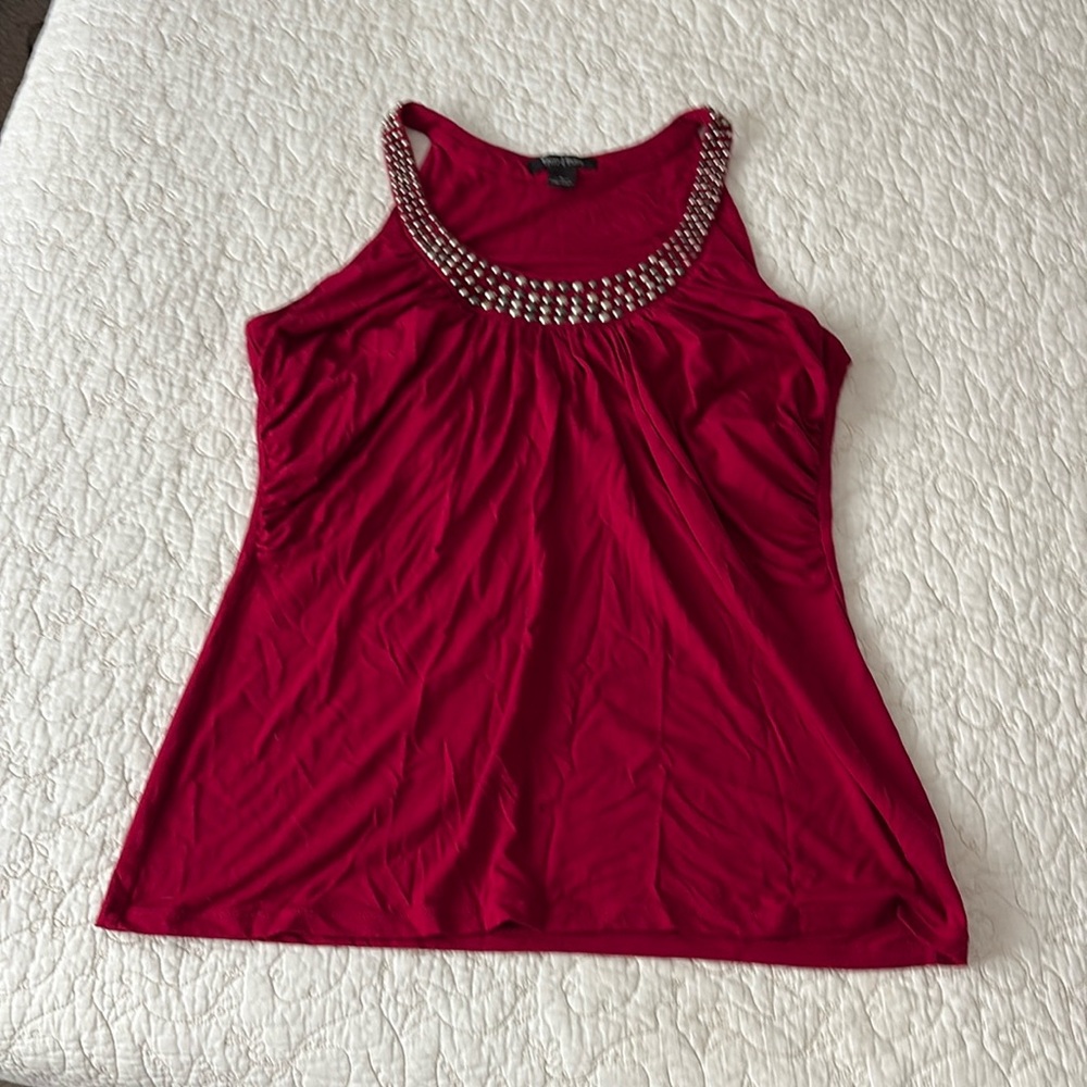 White House Black Market Y2K Rich Red Studded Tank Top with built in bra